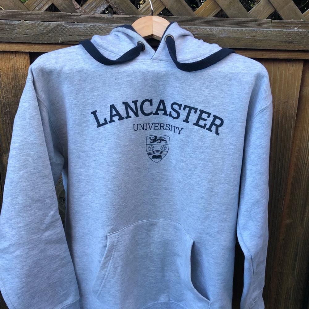 Lancaster University (UK) unisex hoodie. Gray, size Medium.